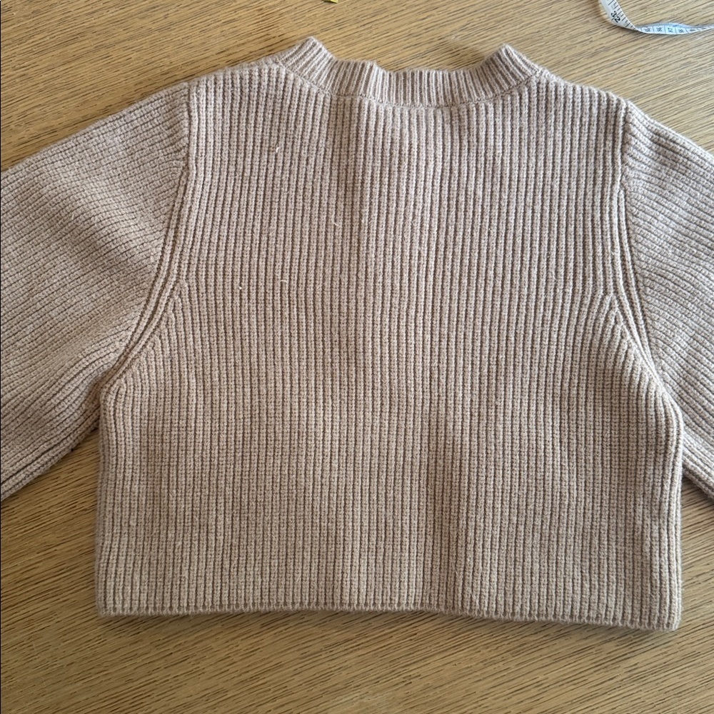 Zara Neutral Ribbed Button-Front Cardigan in Light Beige - Picture 6 of 6
